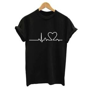 Heartbeat Graphic Tee Black T Shirt L more like M